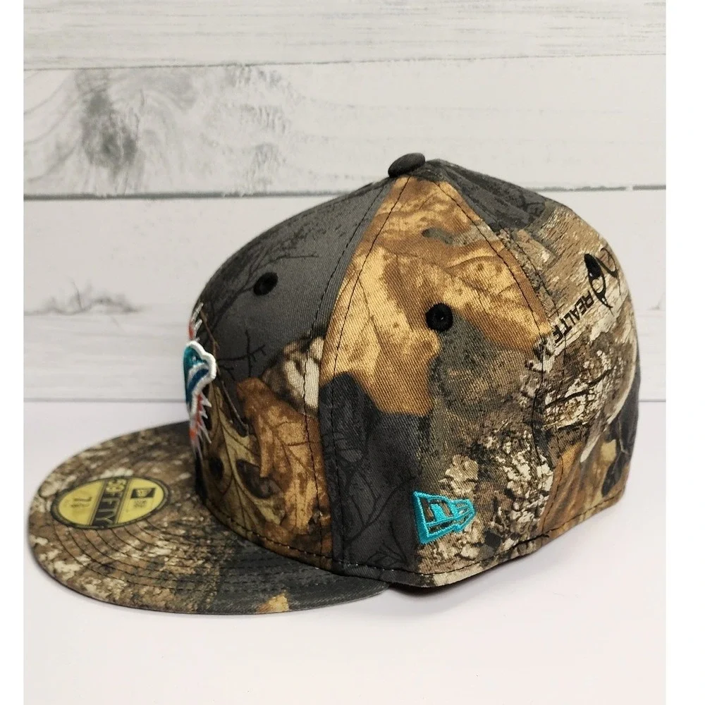 New Era 59FIFTY Miami Dolphins Realtree Camo Hat 7 3/8 Silver Season Patch NFL